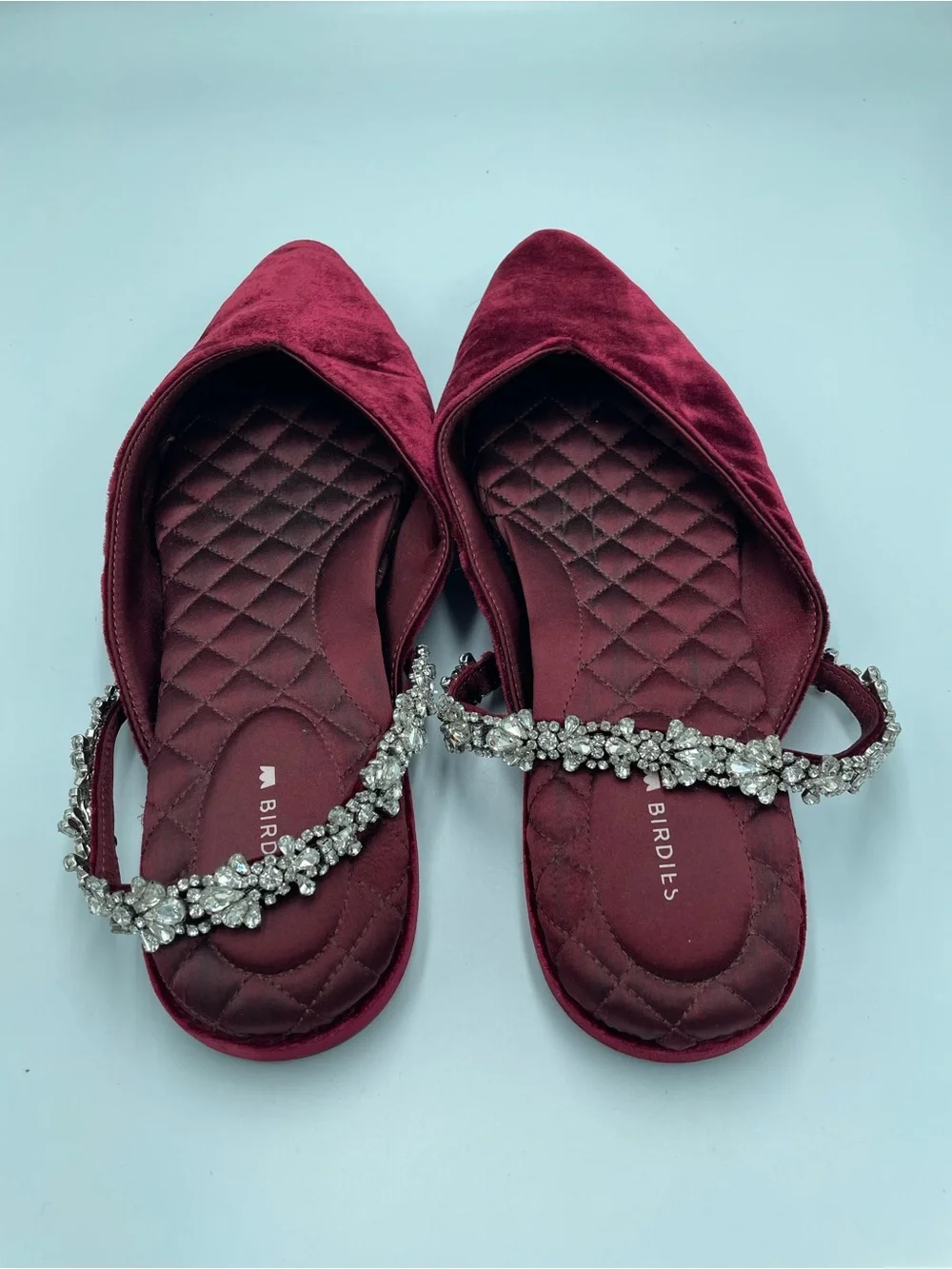 Birdies The Swan Wine Velvet Gem Bracelet Slip-On Mule Flats Size 10 Womens
